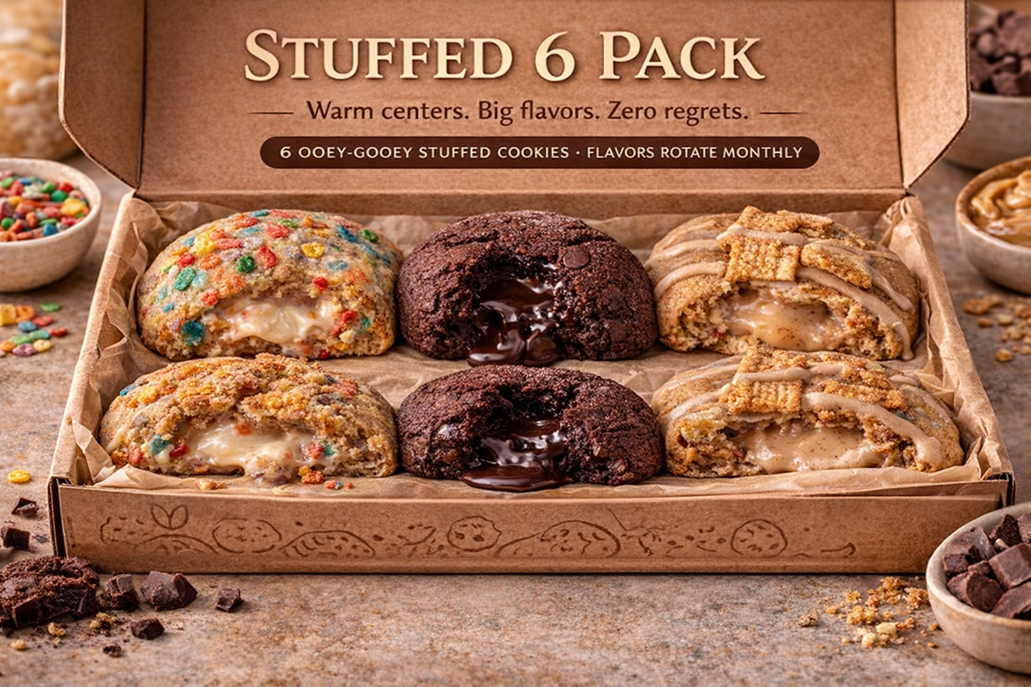 Stuffed 6 Pack (Flavors rotate monthly)